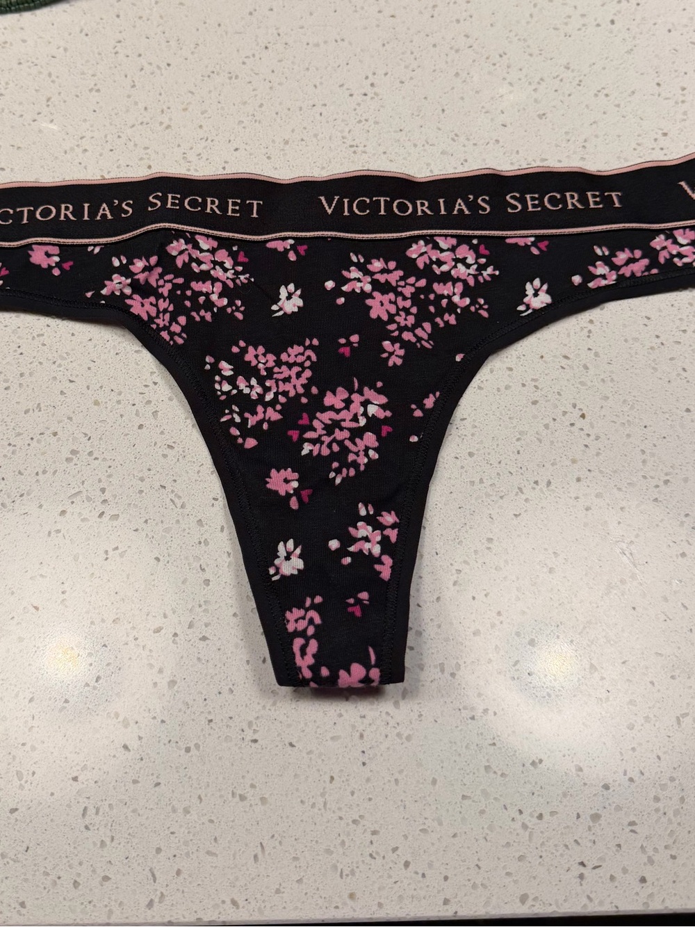 Victoria's Secret Gray Thong with Pink Floral Accents